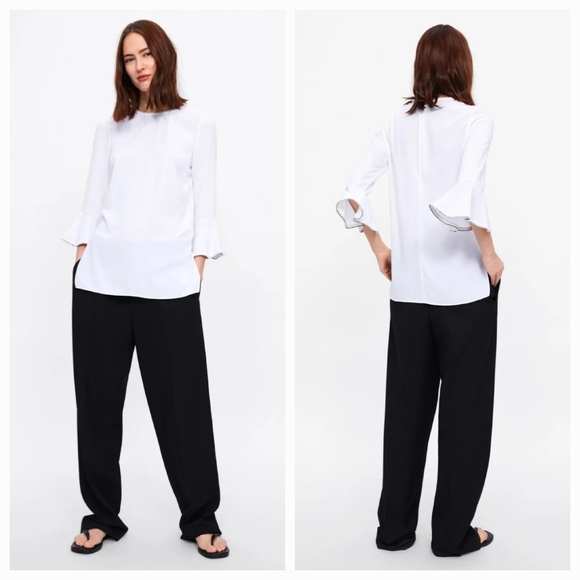 Zara Tops - Zara White Top M Medium Flare Sleeve Rhinestones Minimalist Dressy Glam Tunic